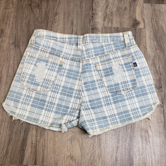 Minkpink Women's S ( 30 ) Plaid Light Cut Off Denim Jean Shorts High Rise - Picture 8 of 8
